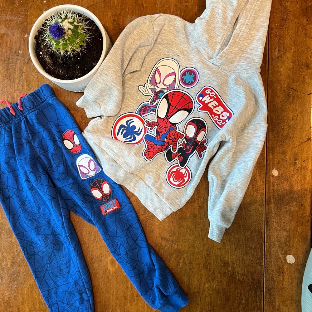 Marvel Spider-Man Kids Hoodie Jogger Set Size 4T Boys Gray Blue Outfit